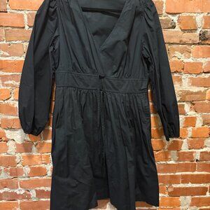 J. Crew Black V-neck Puff Sleeve Cotton Poplin Mini Dress Size 12T